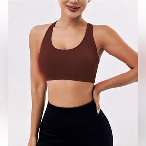 NWT No Label Size S Brown Cross Back High Impact Sports Bra